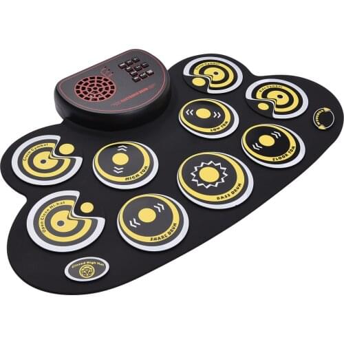 Portable Roll-up Electronic Drum Pad Silicon Digital Drum 9 Demo Songs 10 Rhythms Record 3.5mm Microphone Input Speaker