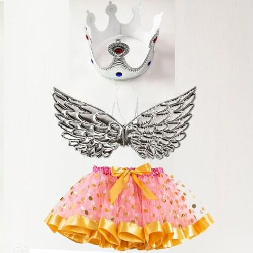 Christmas Halloween Tutu Skirt Crown Costume Cosplay Girl Clothes Wing Angel Party Skirt Kids Children Clothing