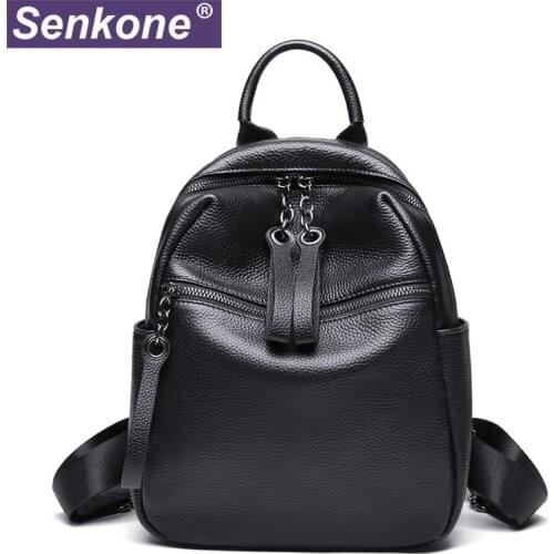 Women Backpack 100% Genuine Leather Black Travel Bag Pack Schoolbag For Girls Fashion Female Knapsack Fashion Female Backpacks