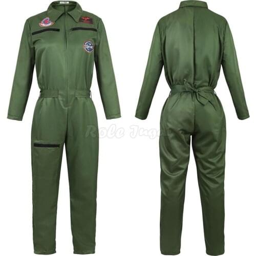 S-3XLNew Adult Pilot Jumpsuit Cosplay Costume Unisex Army Green Long Sleeve Pilot Bodysuit Role Play C84M250