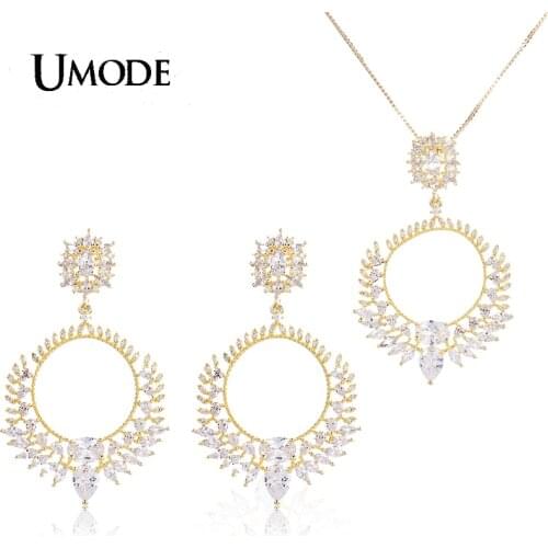 UMODE Flower Cluster Jewelry Set for Women Cute CZ Stud Earrings and Chain Pendant Necklaces Wedding Accessories Gifts US0141