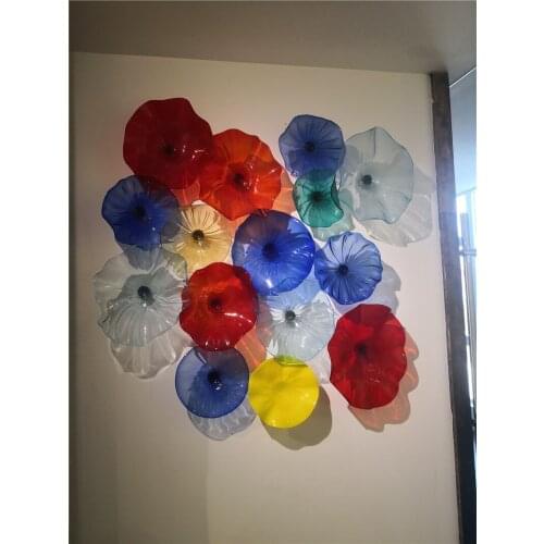 Modern Murano Red Blue Flower Wall Art Plates Elegant Colorful Plates for Home Decoration