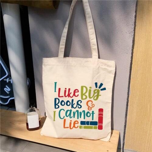 I Like Big Books Natural Canvas Tote Bag Large Capacity Student Slogan Graphic Fashion Gift Street Style Handbag Shoulder Bags