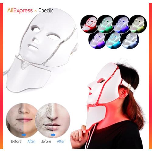 LED Facial Mask 3/7 Colors Photon Light Therapy Mask With Neck Whitening Firming Skin Wrinkle Removal Rejuvenation Beauty Tool