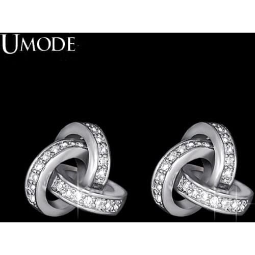 UMODE Love Knot Stud Earrings White Gold Color Cubic Zirconia CZ Accent Inspired Twist Gift For Women Fashion Jewelry UE0141