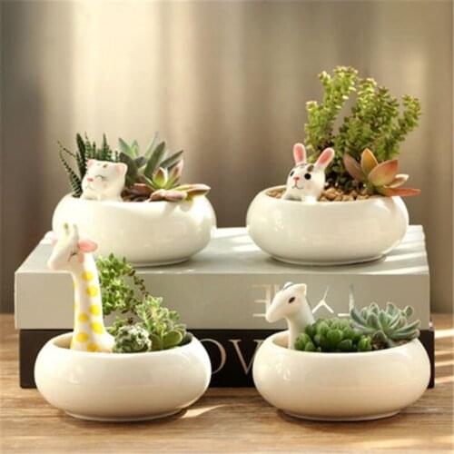 Creative Succulent Plant Pot Cartoon Giraffe Animal White Porcelain Fleshy Pot Vase Desktop Ornaments Home Garden Decor