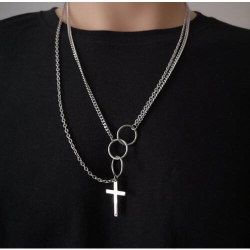 Vintage Double Necklaces For Women Cross Pendant Sweater Chain Unisex Fashion Gothic Round Jewelry Hip-Hop Long Prom Accessories