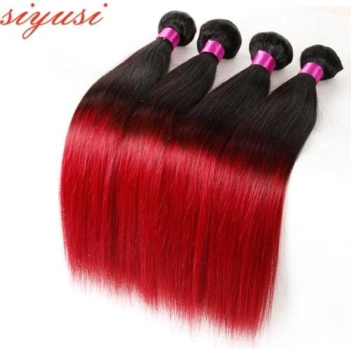 SIYUSI Ombre Red Human Hair Extensions Peruvian Straight Human Hair Weave Bundles 1B/27 1B/30 1B/99j 1B/Burgundy 1B/4/27
