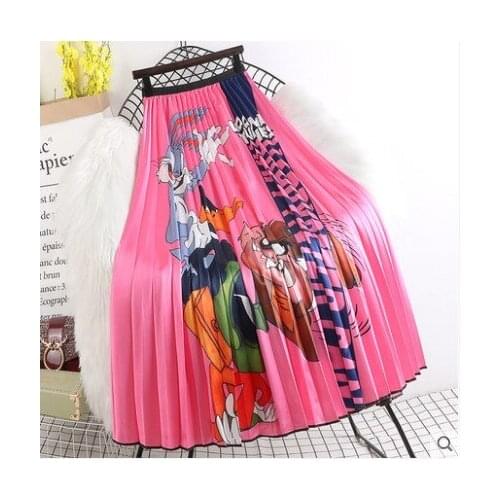 HOT SELLING Miyake European and American Vintage cartoon print pleated skirt wais skirts IN STOCK