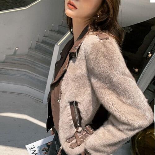 MENINA BONITA Natural Real Mink Fur Winter Jacket Women Fashion Genuine Leather Coat Thick Warm Outerwear Streetwear Locomotive