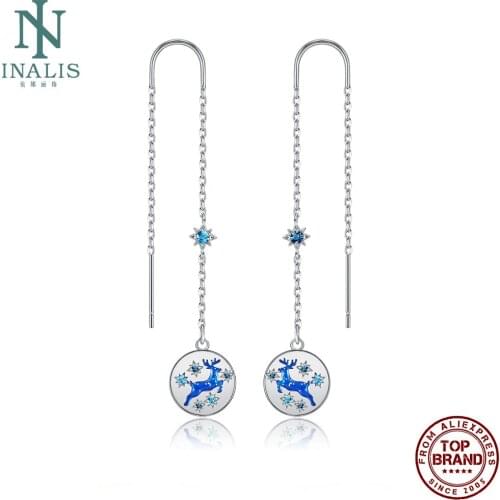 INALIS Round Shape Cute Fawn Drop Earrings For Women Charm Personality Blue Star Clear Zircon Earring Festival Fashion Jewelry