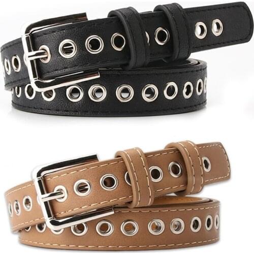 Women Punk PU Leather Belt Fashion Square Pin Buckle Waist Belt Black Jeans Hollow Hole Strap For Pants Waistband AccessoriesZ20