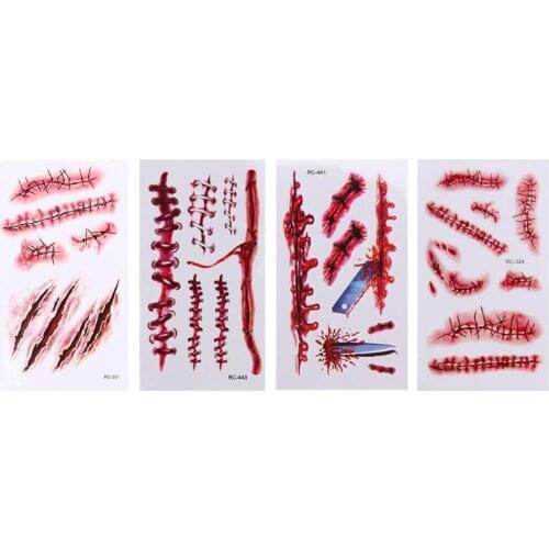 1PC Tattoo Sticker Halloween Zombie Scar Fake Tattoos Sticker Bloody Halloween Decor Horror Wound Injury Body Tattoo Stickers