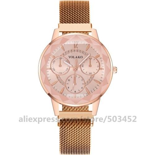 100pcs/lot YOLAKO Luxury Quartz Reloj Mujer Sleek Minimalist Stainless Steel Mesh Belt Watch Women Magnetic Strap Ladies Clocks