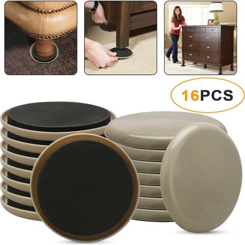16Pcs 3.5 Inch Round Carpet Furniture Sliders For Carpeted And Hard Floor Surface Anti Skid Scratch Tabs Leg Anti-Slip Pads