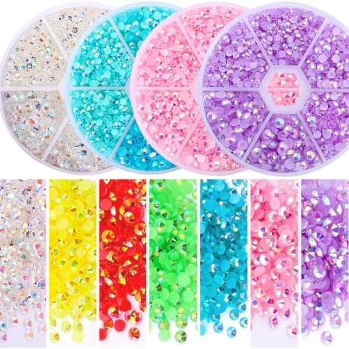 3 4 5mm Candy AB Resin Rhinestones Flatback Round DIY 3D Gems Resin Strass Stones Stickers Manicure Decor Glue On Resin Beads