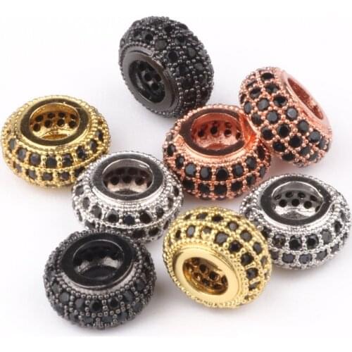 3pcs/lot CZ Charms Beads Metal Brass Micro Pave Cubic Zirconia Rondelle Spacer Beads for Jewelry Making Diy Bracelet Accessories