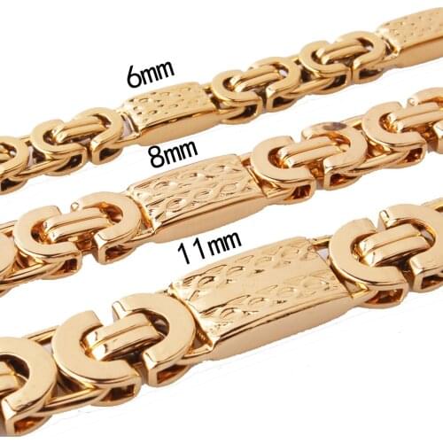 7-40" Size Gold Byzantine Link Chain Cool Mens Boys 6/8/11mm Wide Stainless Steel Necklace or Bracelet Jewelry