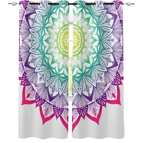 White Mandala Flower Boho Window Interior Curtain Valance Door Room Drape for Kitchen Living Room Bedroom Decoration Curtains