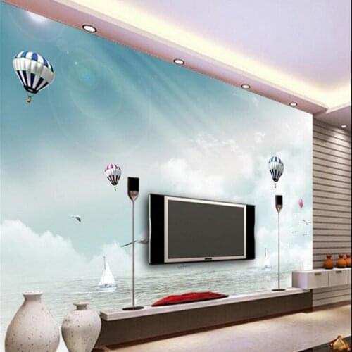 Wellyu Custom large mural fantasy sea sailboat hot air balloon Seagull Aperture TV backdrop wallpaper papel de parede