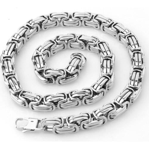 Hip Hop Mens Byzantine Chain Necklaces Or Bracelet Mens Huge Heavy 15mm Silver Color Stainless Steel Chains For Men Jewelry