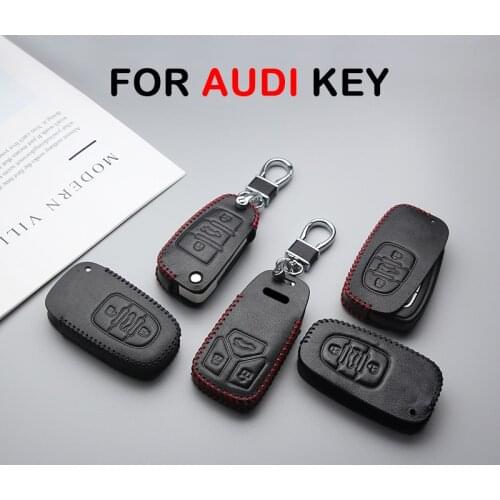 Genuine Leather Car Key Case Cover For Audi A4 A5 A6 A8 A4L A6L Q2 Q3 Q5 Q7 Q8 R8 TT Anti-wear Protective Key Shell Car Styling