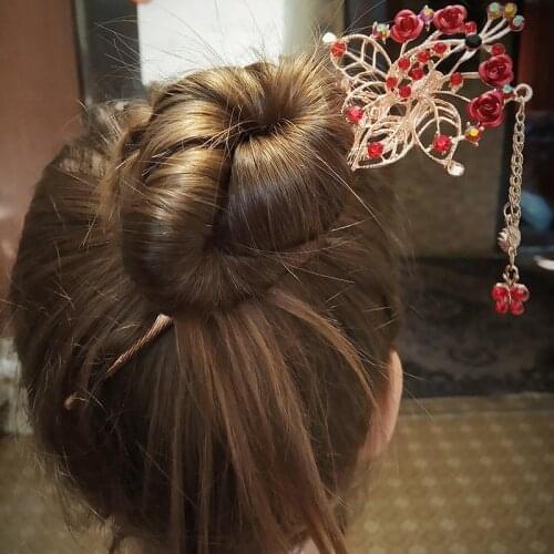 Flower Tassel Handmade Hair Sticks For Women Hair Chopsticks Chinese Wood Hairpins Hair Clip Wedding Hair Jewelry Gift