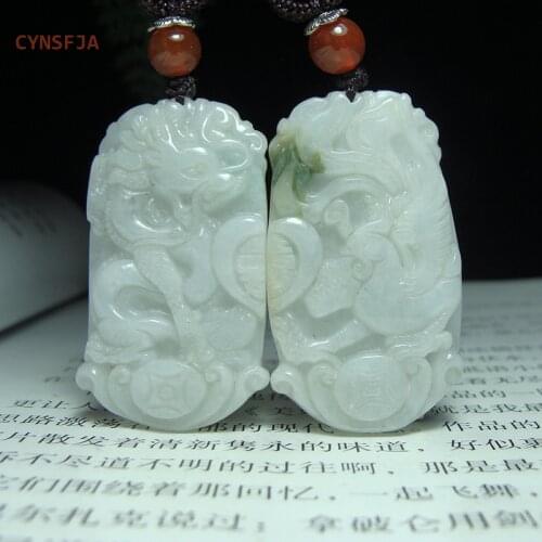 CYNSFJA Real Certified Natural Grade A Emerald Jade Lucky Amulets Dragon Phoenix Jade Pendant High Quality One Pair Best Gifts