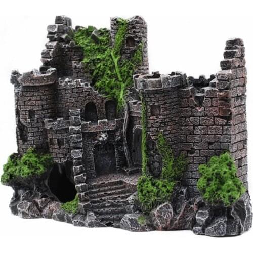 Resin Artificial Fish Tank Ancient Castle Decoration Aquarium Rock Cave Building Decoration Aquatic Landscaping Ornament