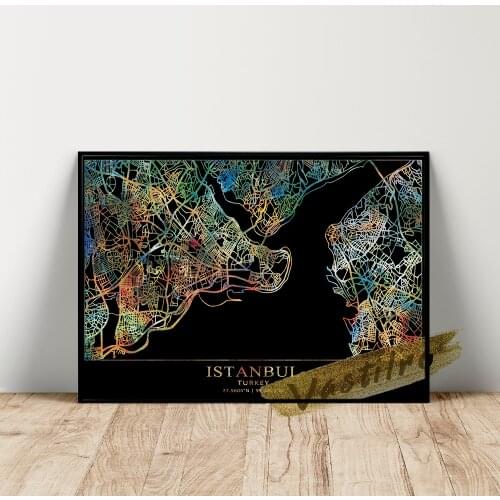 World Map Crosswise Poster, Colours Istanbul Line Wall Art, Turkey City Wall Picture, Istanbul Geography Location Wall Stickers