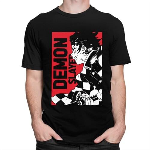 Cool Male Kitsune No Yaiba T-Shirts Short Sleeve Cotton Anime Demon Slayer Tshirt Tanjiro Kamado Nezuko Tee Shirt Clothes Merch