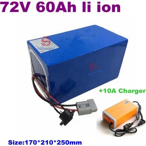 High capacity 72v 60Ah li-ion BMS 74V lithium ion for 5000w scooter bicycle battery bike tricycle motorhome +10A charger