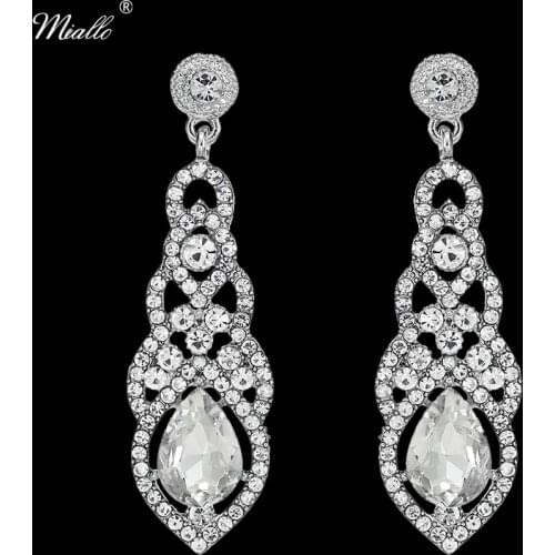Miallo Fashion Long Bridal Dangle Earrings for Women Wedding Baroque Water Drop Crystal Clear Earrings