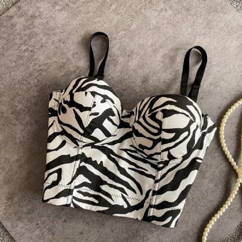 Fashion Retro Push Up Bralet Womens Corset Bustier Bra zebra bra Night Club Party long sexy Cropped Top Vest Tank Top