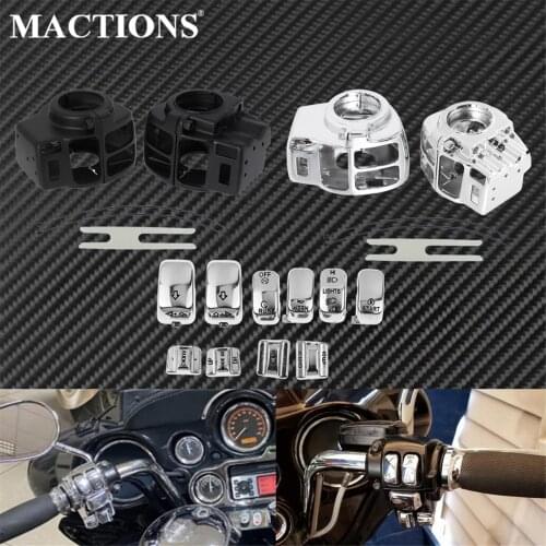 Motorcycle Hand Control Switch Housings Cover Chrome Switch Housing Button Caps For Harley Touring Road King CVO Ultra Classic