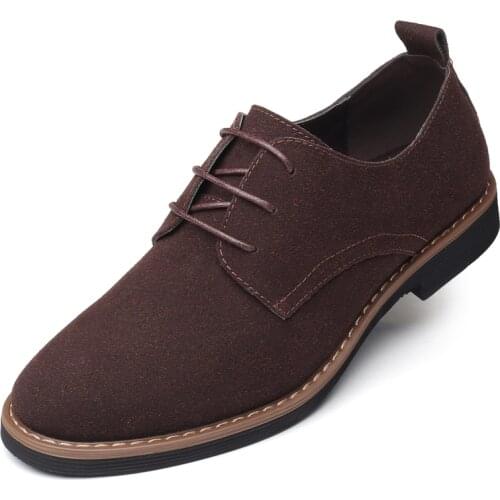 Big Size New Mens Formal Shoes Suede Men Dress Shoes Lace-Up Dark Color Handmade Leather Loafers Oxfords Flats Male