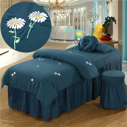 Plant Printing Bedding Set Beauty Salon Brief Picture Duvet Cover Stool Cover Bed Skirt Spa Use Bedlinen Warm Feel