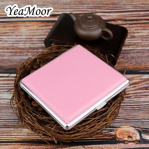 New Pink Smoking Cigarette Box High Capacity Open-Close Style Cigarette Case pu Leather Cover Cigarettes Case Smoke Box
