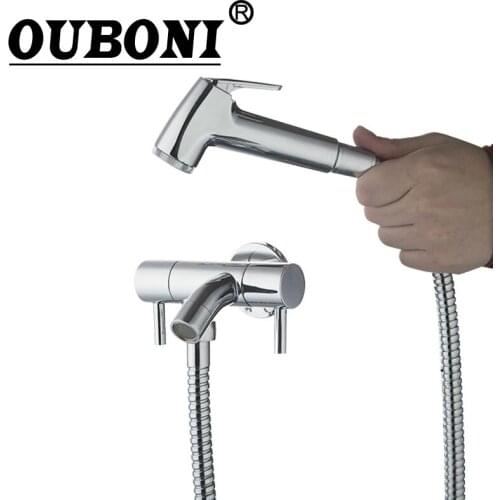 OUBONI Bathroom Bathtub Torneira Wall Mounted Chrome ABS Hand Shower Wash Basin Sink Brass Faucet Mixer Tap