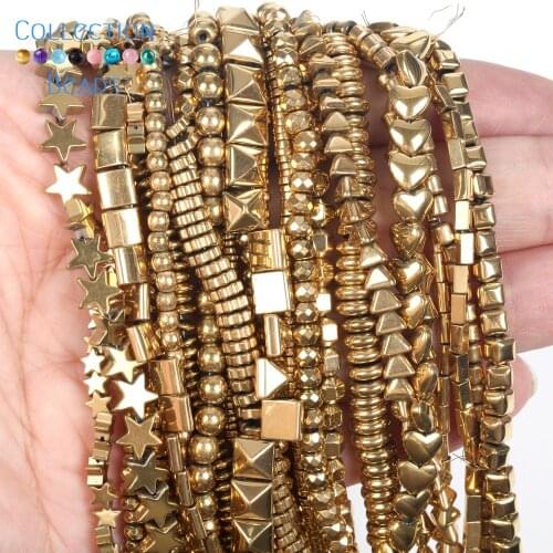 Natural Stone Gold Plated Retention Color Hematite Beads Irregular Heart Five-pointed Star Beads For Jewelry Making Diy Bracelet
