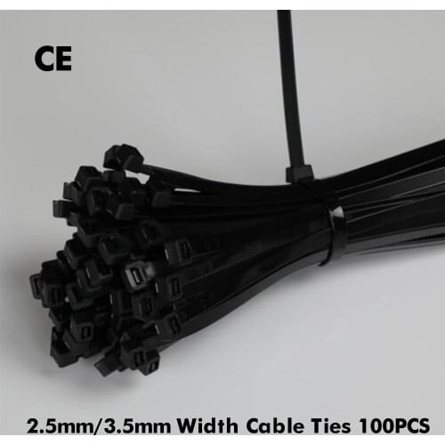 Self-Locking Nylon Cable Ties Set Width 2.5 x80/100/120/150mm Assorted Black Plastic Zip Loop Wire Wrap 100pcs
