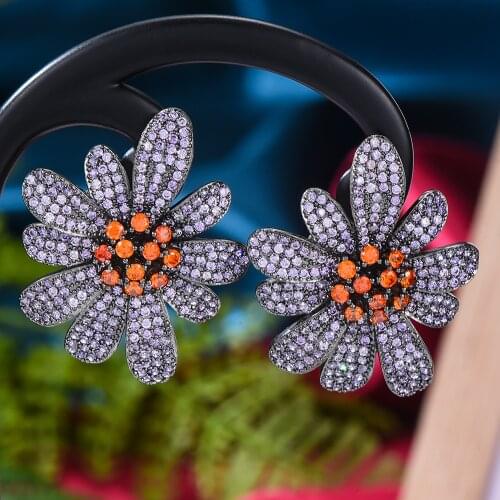 GODKI 2021 Fashion Flower Blossom Trendy Stud Earrings For Women Cubic Zirconia Crystal CZ Statement Stud Earring Brincos Bijoux