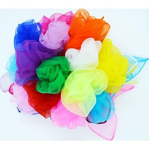 45*45cm Girl Small Scarves Dance Performance Candy Color Transparent Square Scarf Organza Wraps Outdoor Game Sports Magic Scarf