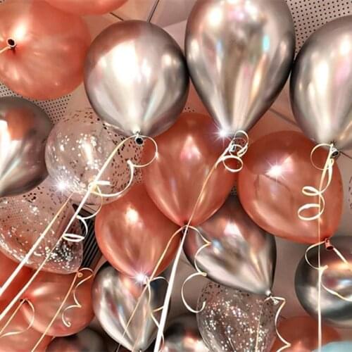 15/10pcs 10inch Metallic Chrome Latex Balloons Transparent Silver Confetti Ball Wedding Birthday Rose gold Latex Party Decor