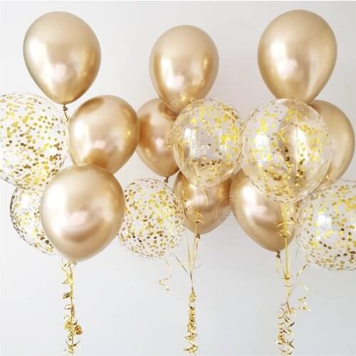 15pcs Metal Chrome Gold Silver Balloons Confetti Set Rose Gold Party Birthday Wedding Decorations New Year Decor Helium Globos