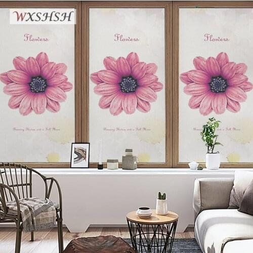 Static Cling Glass Film Custom Size Pink Flower Pattern PVC Non Toxic Anti-UV Water-Proof Private Decorative Removable Tint-Film