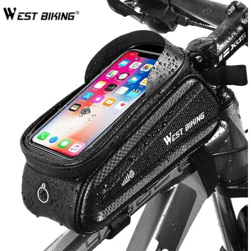 WEST BIKING Waterproof Bike Bag Frame Front Top Tube Bike Bag 7.2 Inch Phone Case Touch Screen Bag MTB Bicycle Accessories