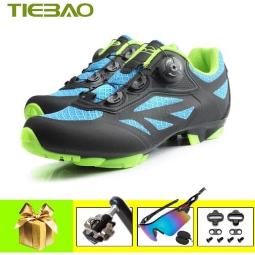 TIEBAO Original Mountain Bike Shoes SPD Pedals With Bike Glasses Breathable Self-locking Sapatilha Ciclismo Mtb Cycling Sneakers