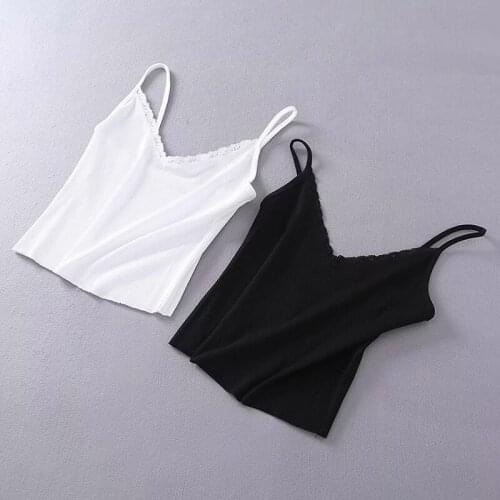 Simple Solid Color Top 2020 Summer New Fashion Camisole Women V-neck Camis With Spaghetti Straps And Lace Trimming