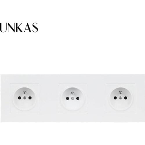 UNKAS Three Gang Socket Export Power-Socket AC110~250V PC Plastic Wall Outlet French Standard Electric Socket
